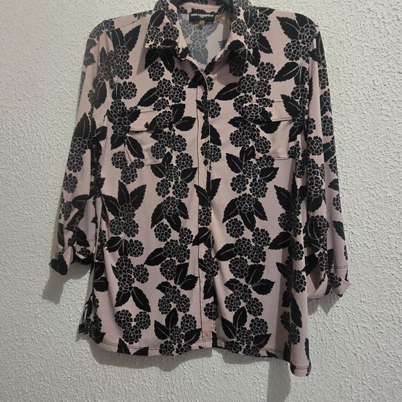 Karl Lagerfeld Paris Womens Floral Button-Up Blouse size L corporate grunge - Picture 9 of 10
